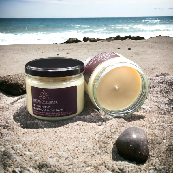 Caribbean Holiday Handmade Soy Candle - Vegan, Sustainably-Made, Tropical Fruity Summer Scent