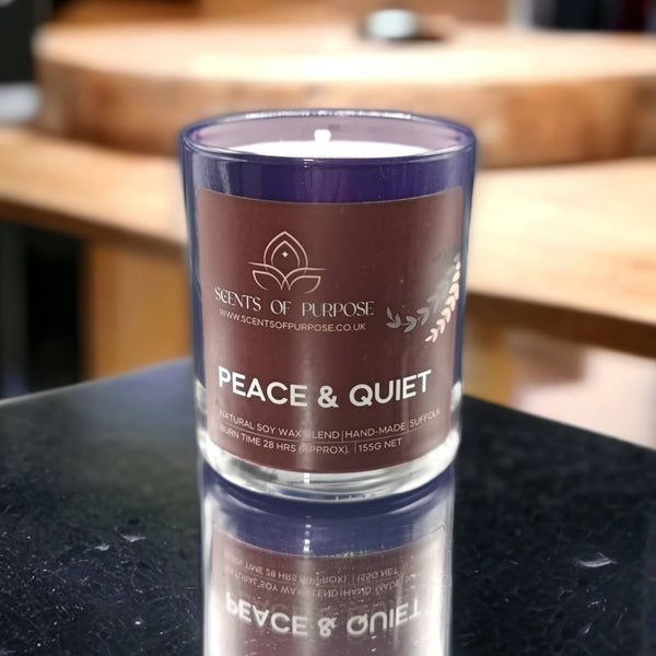 Peace & Quiet: Eco-Friendly, Hand-Poured Soy Candle for Relaxation in blue | Scents of Purpose