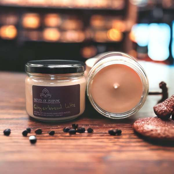 Gingerbread Latte 220g Scented Soywax Candle Christmas Gift  - Handmade from Suffolk | Scents of Purpose
