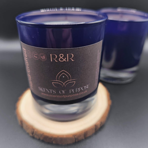 R & R: Relax & Embrace with Fresh, Calming, Handmade Soy Candle, Blue | Scents of Purpose
